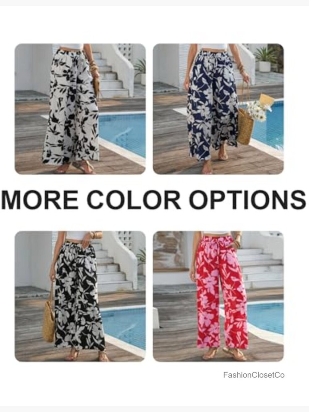 Womens Palazzo Pants Boho Floral Wide Leg Pants High Waist with Pockets - Picture 6 of 7